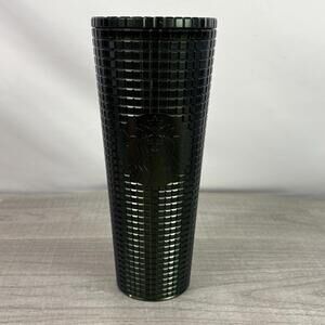 New Starbucks Cold Cup Holiday Dark Green Metallic 24oz Tumbler 2021 NO STRAW
